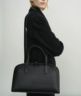 Medium grained-leather day tote black