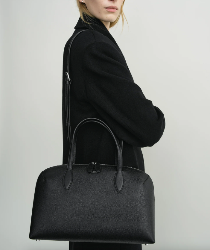 Medium grained-leather day tote black