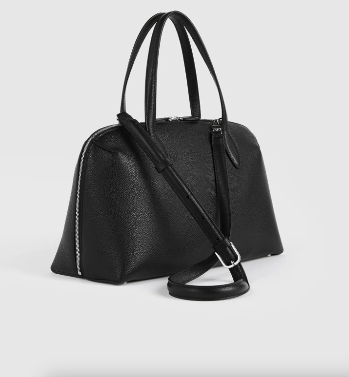 Medium grained-leather day tote black