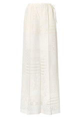 White viscose and silk devoré trousers