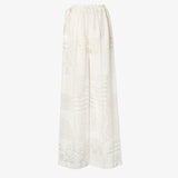 White viscose and silk devoré trousers