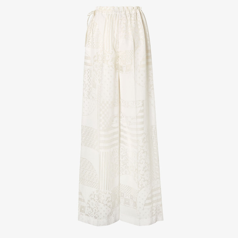 White viscose and silk devoré trousers