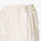 White viscose and silk devoré trousers