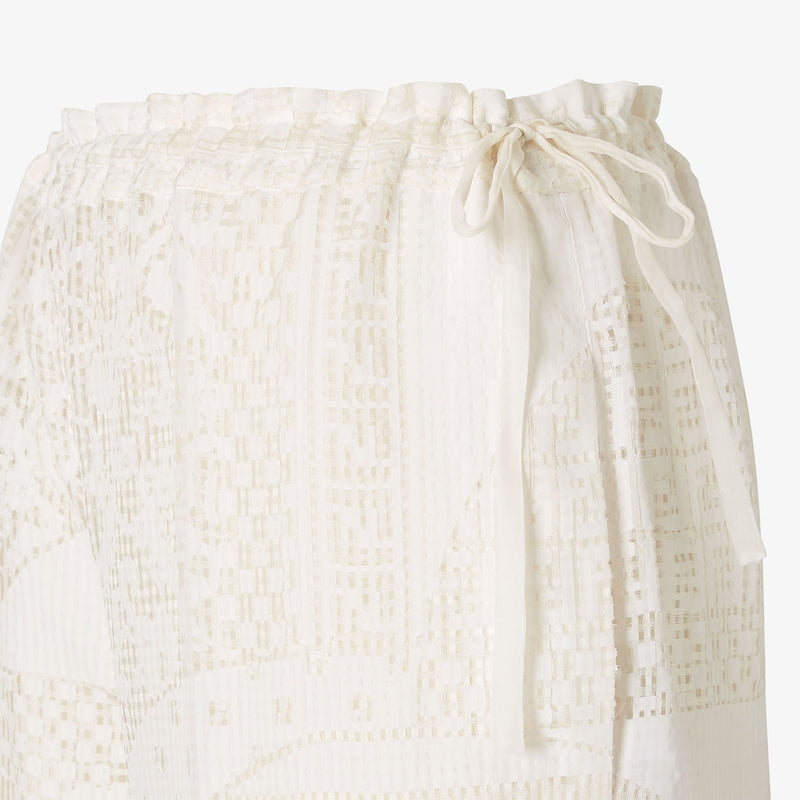 White viscose and silk devoré trousers