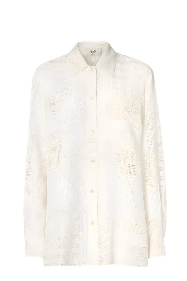White viscose and silk devoré shirt