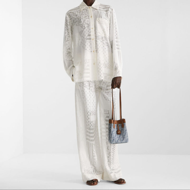 White viscose and silk devoré shirt