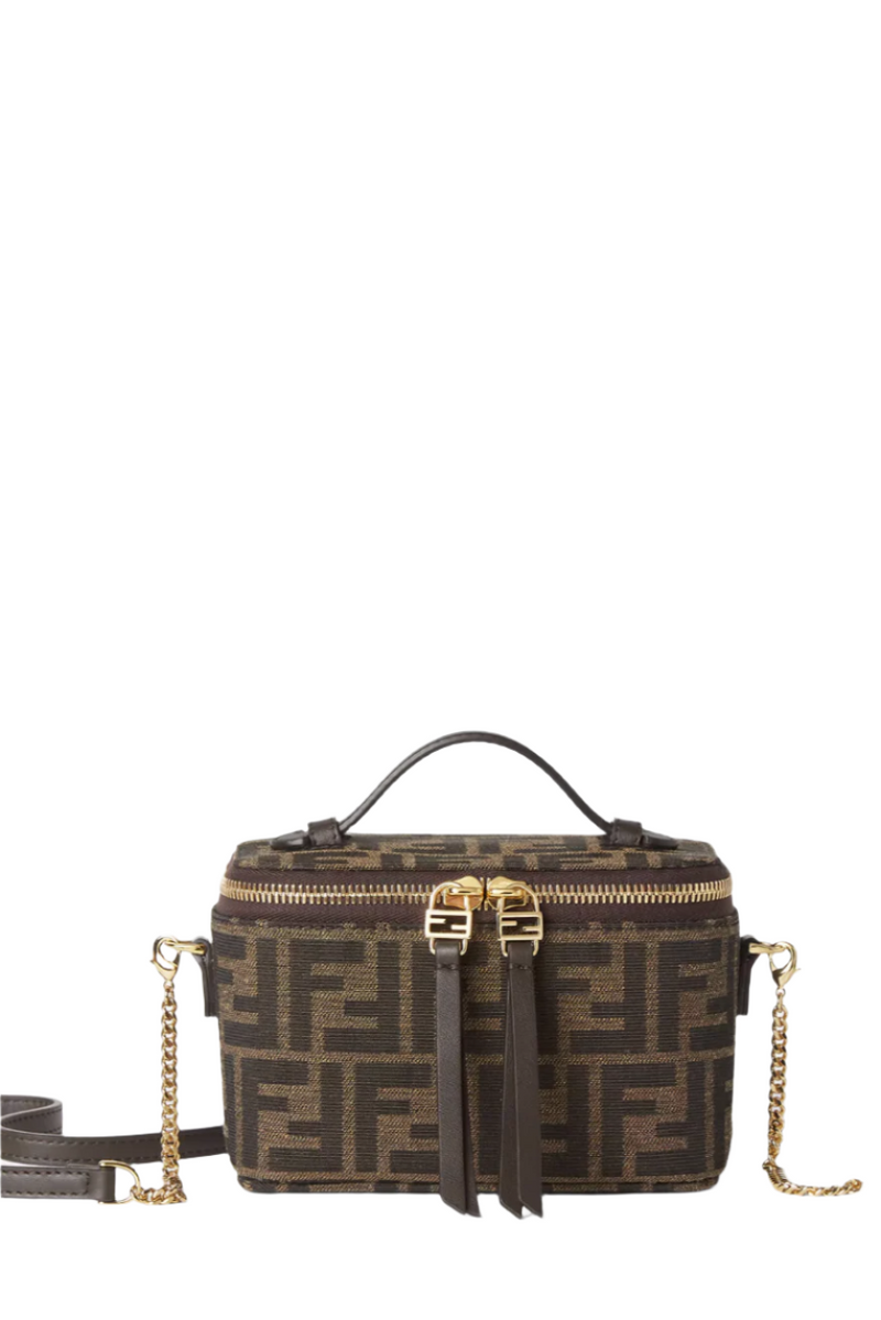 flat baguette pouch tobacco brown ff jacquard fabric pouch FENDI $790 Medium Bag New & also decorated with the FF motif Tobacco brown FF jacquard fabric