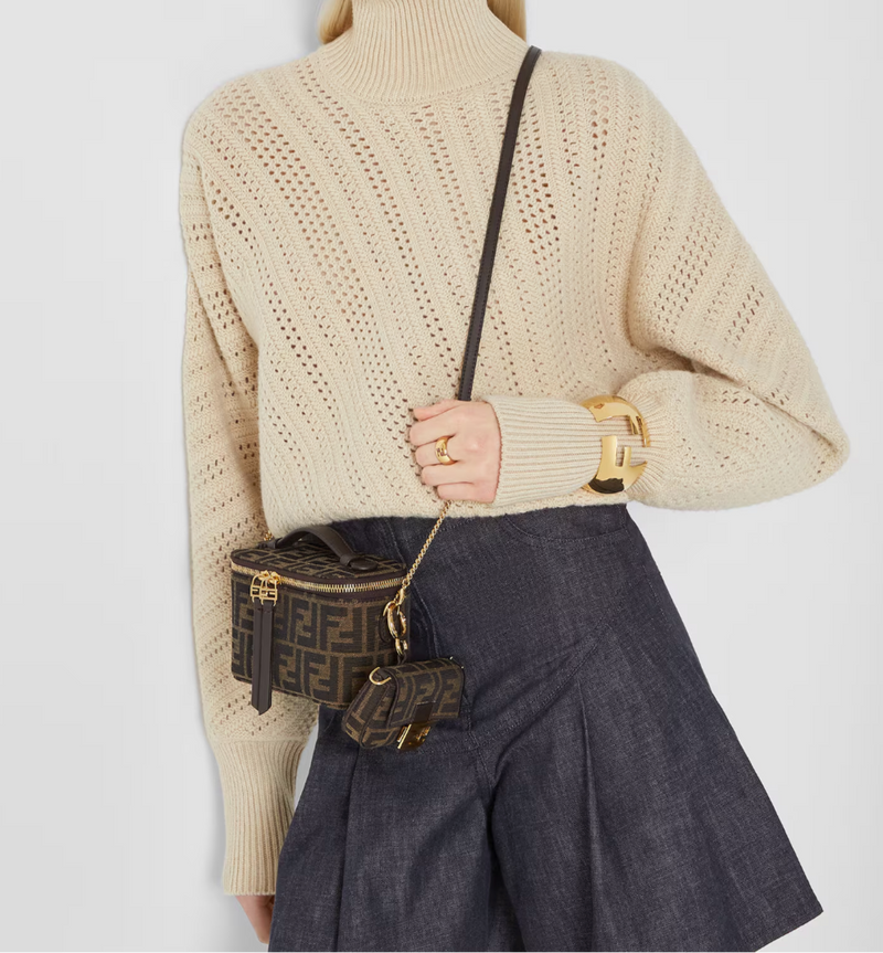 Tobacco brown FF jacquard fabric mini-bag
