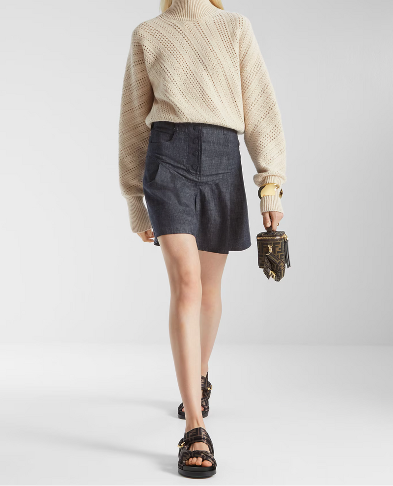 Tobacco brown FF jacquard fabric mini-bag