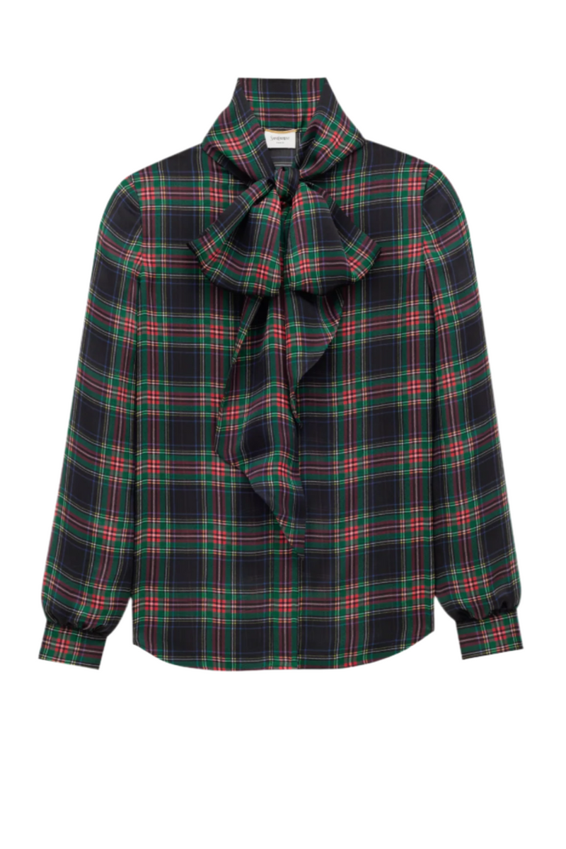 lavallière blouse in tartan silk charmeuse
