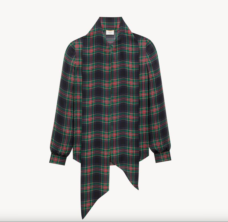 lavallière blouse in tartan silk charmeuse