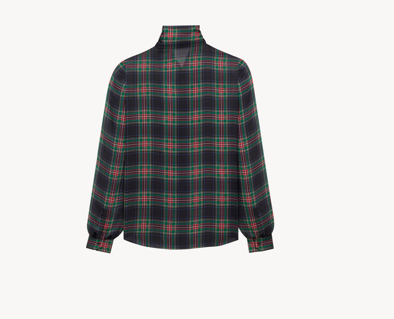 lavallière blouse in tartan silk charmeuse