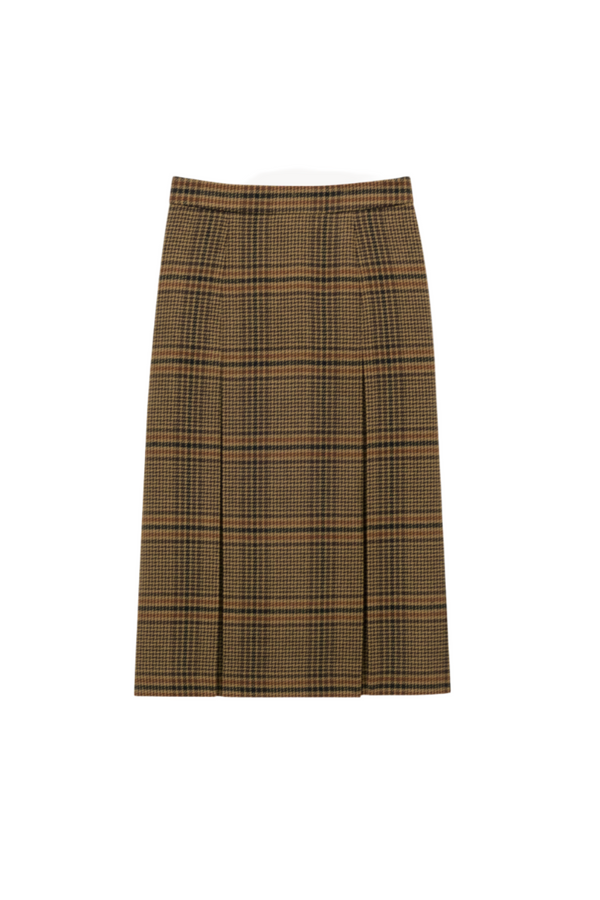 midi skirt in prince of wales wool and cashmere