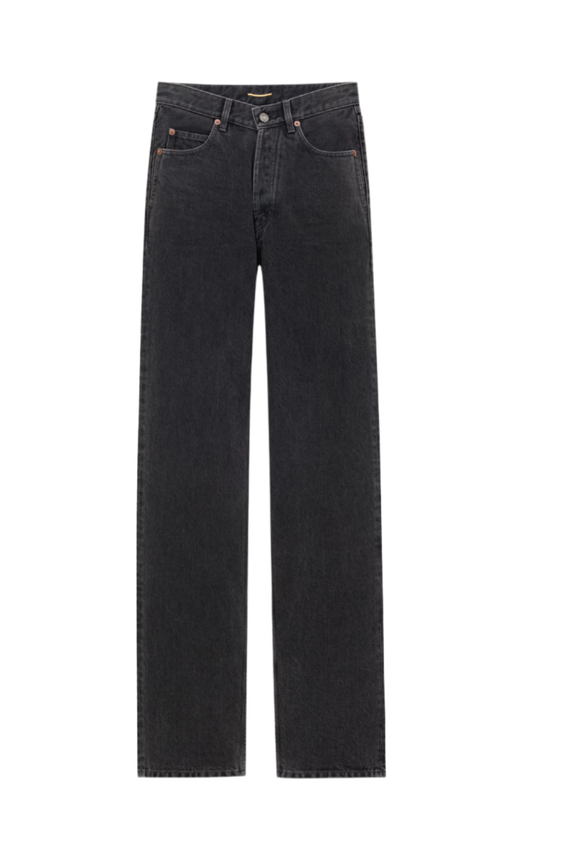 v-waist long baggy jeans in 90's french black denim