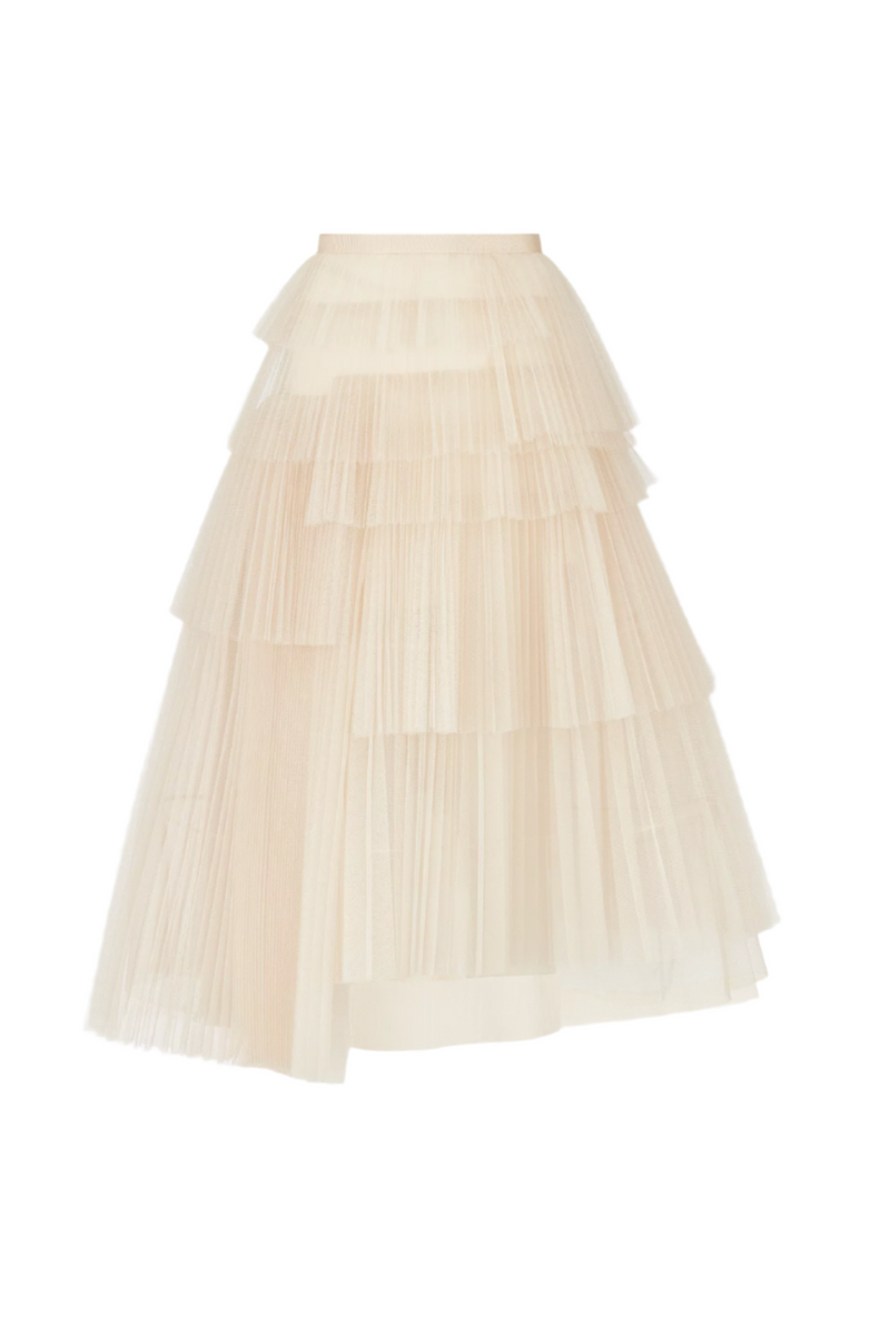 Mid-Length Asymmetric Pleated Skirt