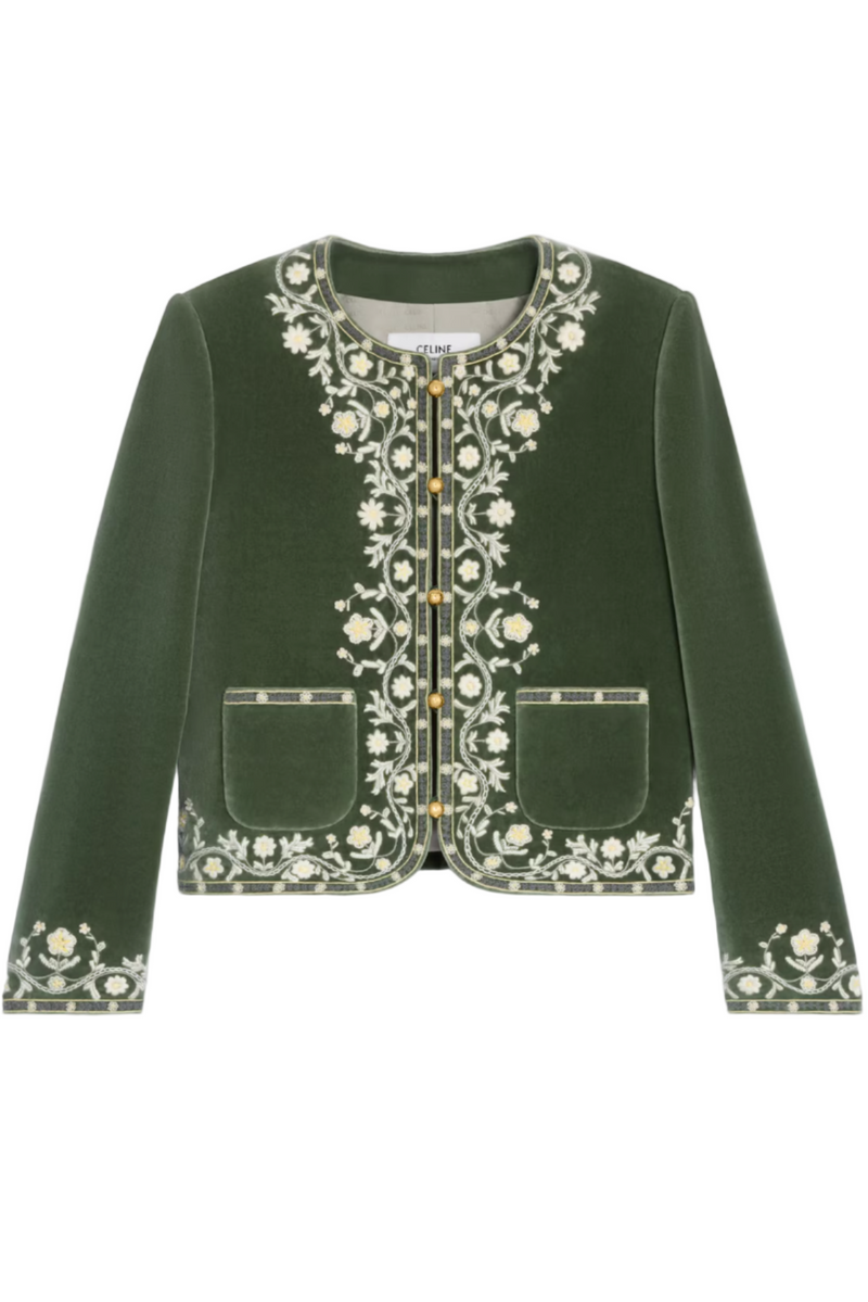 embroidered chelsea jacket in velvet