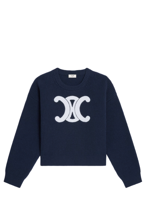 Crew neck sweater in ribbed wool