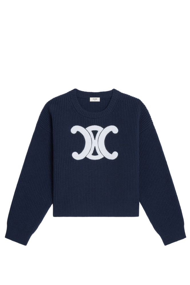 Crew neck sweater in ribbed wool