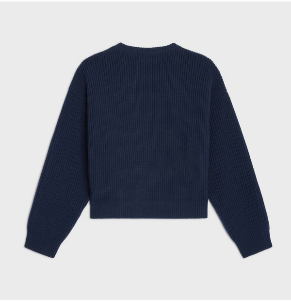 Crew neck sweater in ribbed wool