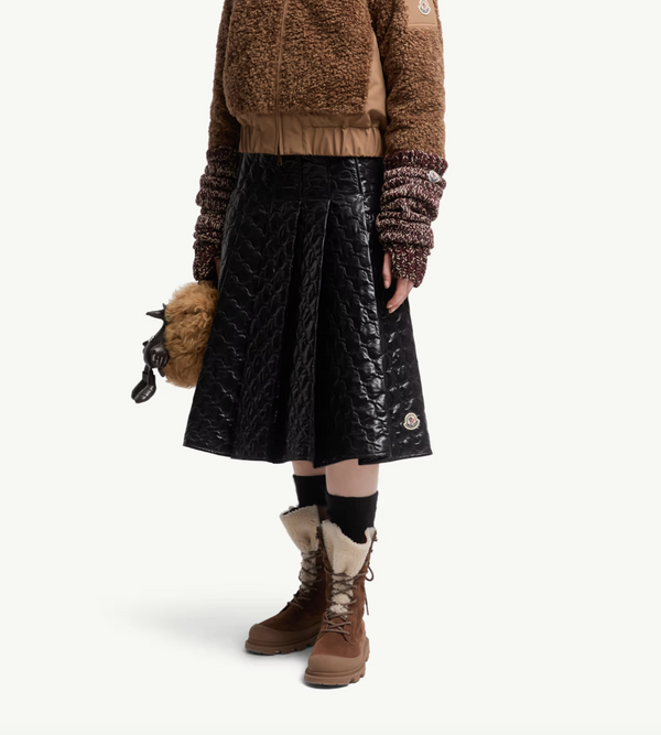 Square-Quilted Padded Midi Skirt