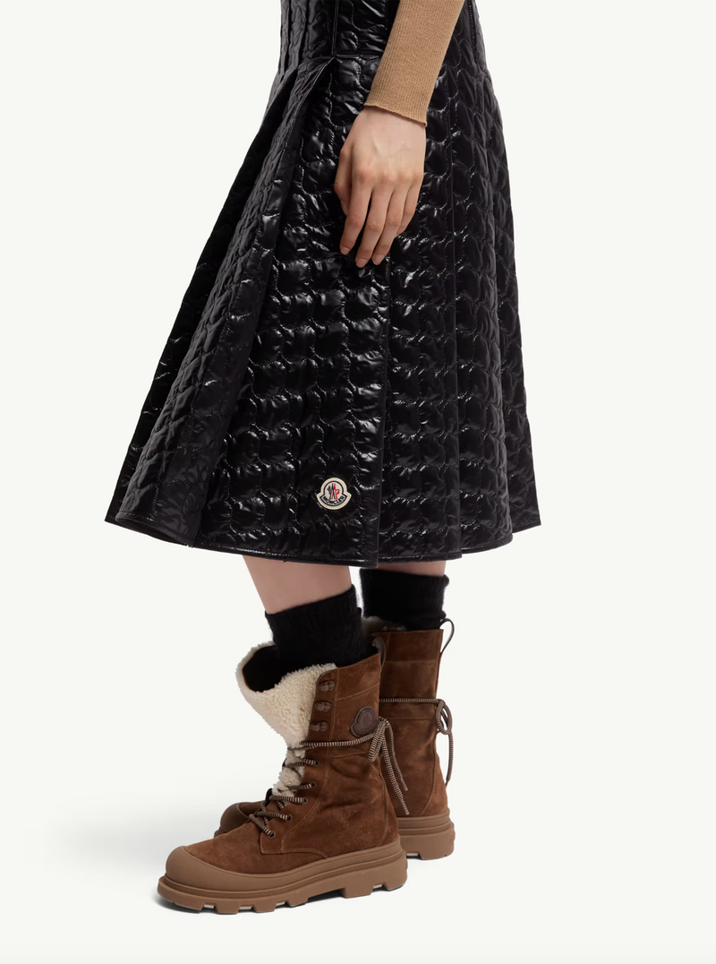 Square-Quilted Padded Midi Skirt