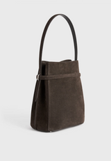 Belted suede bucket bag brown