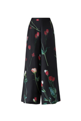 Black Silk Pants with Floral Print