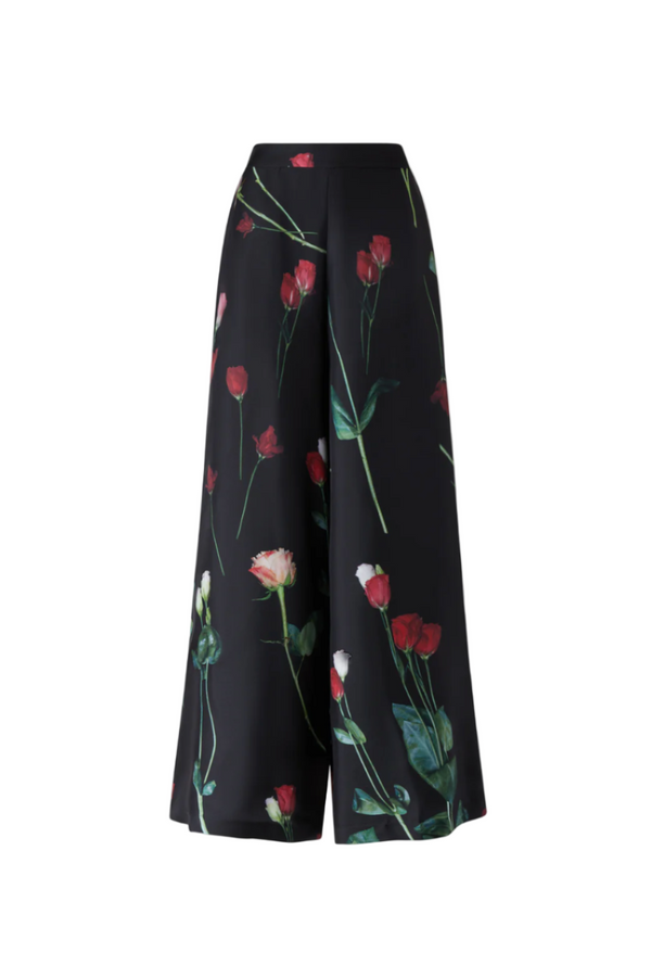 Black Silk Pants with Floral Print