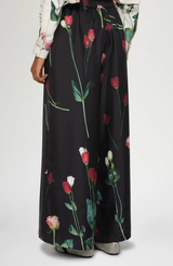 Black Silk Pants with Floral Print
