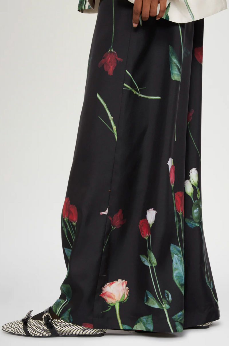 Black Silk Pants with Floral Print
