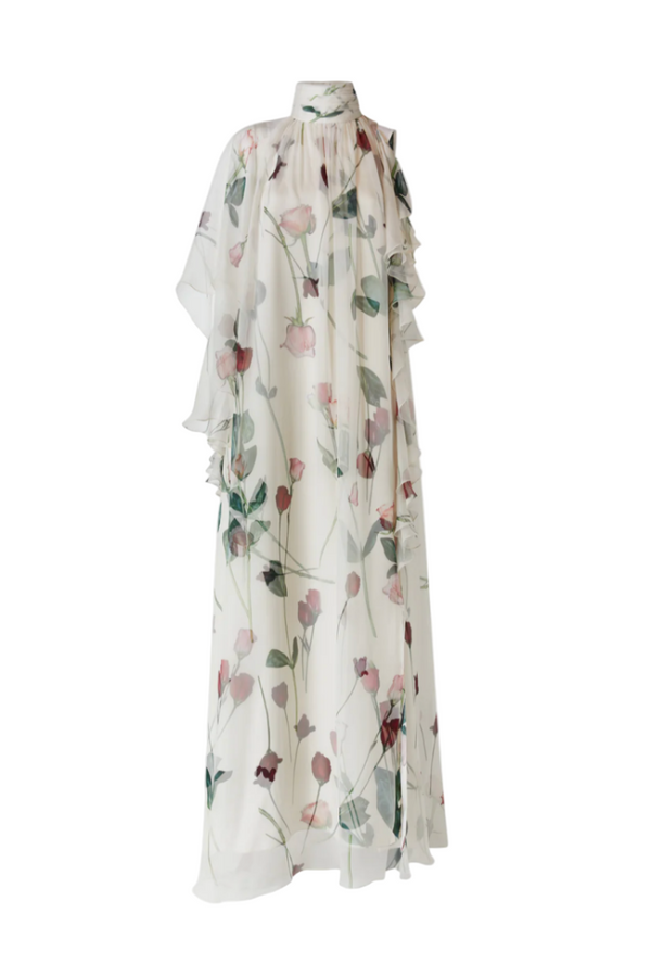 Long Silk Dress with Ruffles