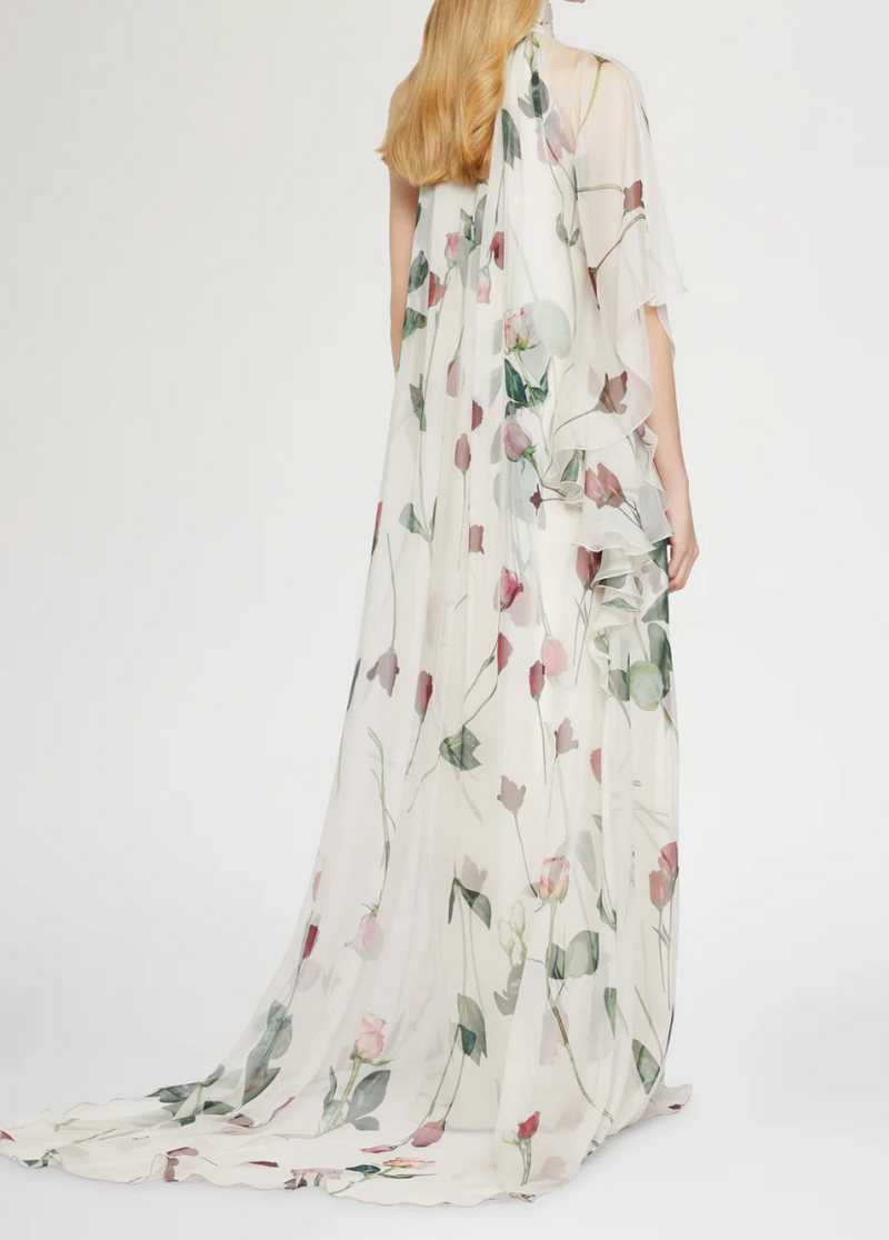Long Silk Dress with Ruffles