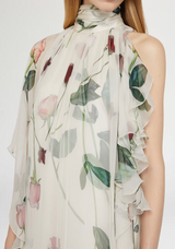 Long Silk Dress with Ruffles