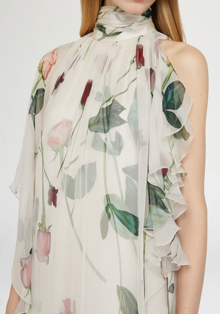 Long Silk Dress with Ruffles
