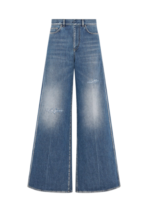 Flared Jeans Blue Stonewashed Cotton Denim