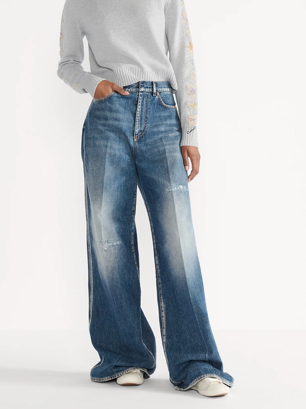Flared Jeans Blue Stonewashed Cotton Denim