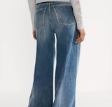 Flared Jeans Blue Stonewashed Cotton Denim