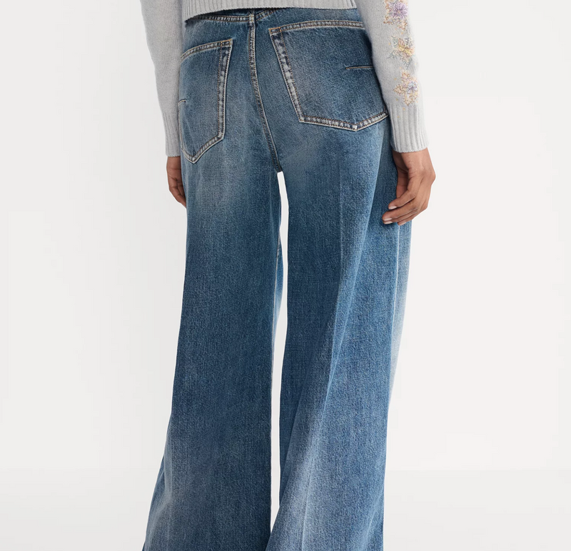 Flared Jeans Blue Stonewashed Cotton Denim