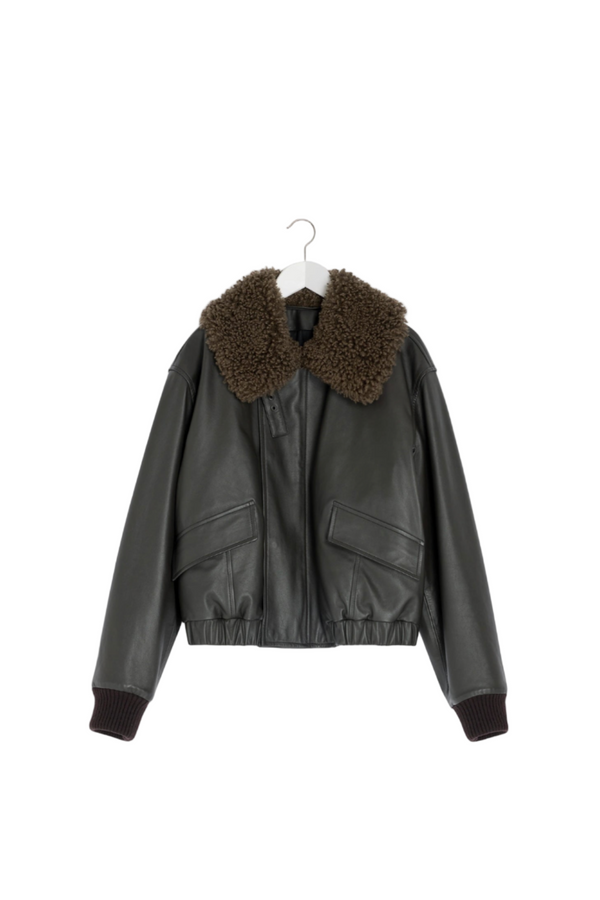 LEATHER BLOUSON WITH SHEARLING COLLAR