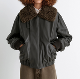 LEATHER BLOUSON WITH SHEARLING COLLAR