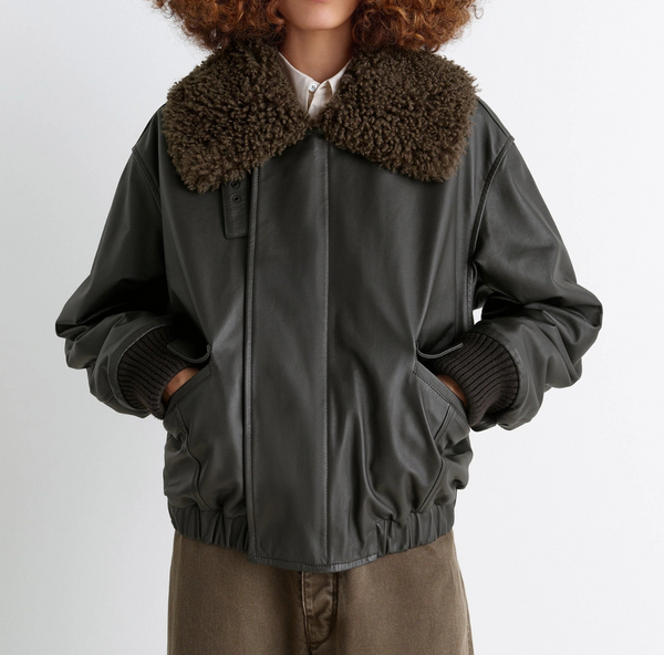 LEATHER BLOUSON WITH SHEARLING COLLAR