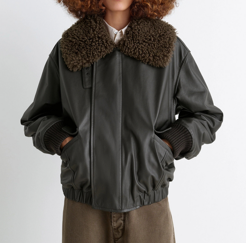 LEATHER BLOUSON WITH SHEARLING COLLAR