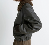 LEATHER BLOUSON WITH SHEARLING COLLAR