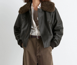 LEATHER BLOUSON WITH SHEARLING COLLAR