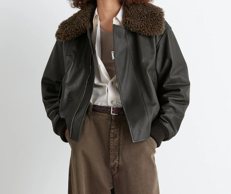 LEATHER BLOUSON WITH SHEARLING COLLAR