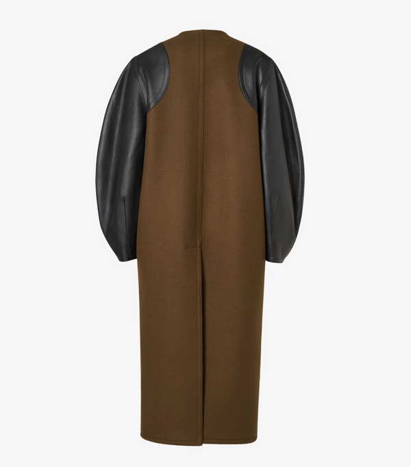 Green wool and leather coat