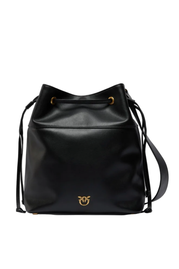 Leather bucket bag with Love Birds log