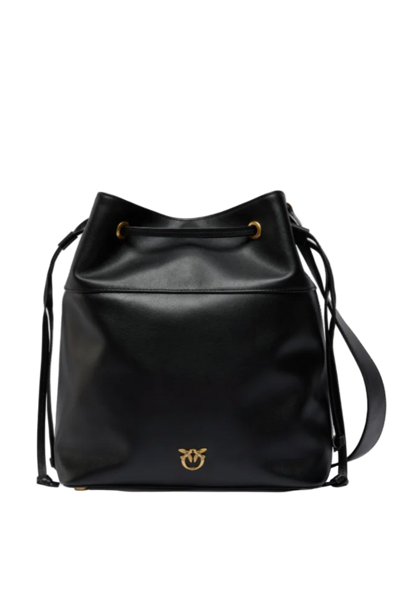 Leather bucket bag with Love Birds log