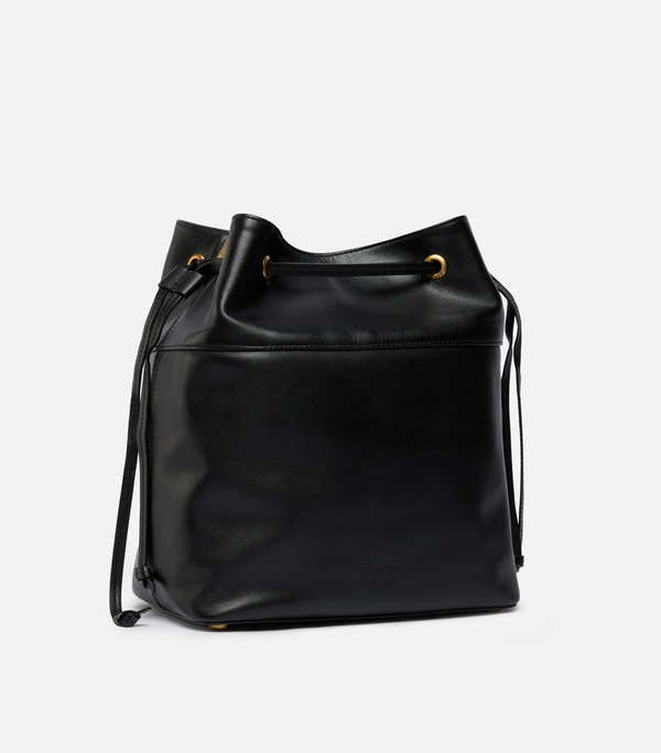 Leather bucket bag with Love Birds log