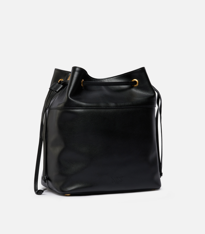 Leather bucket bag with Love Birds log